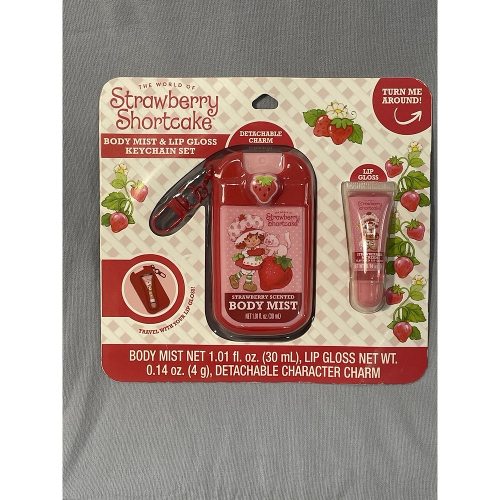 NEW Strawberry Shortcake - Body Mist & Lip Gloss Keychain Set Strawberry Scent